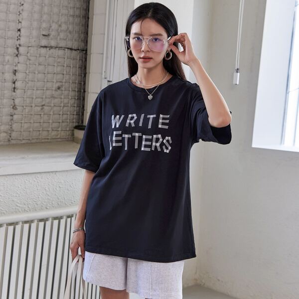 

Letter Graphic Drop Shoulder Tee, Black