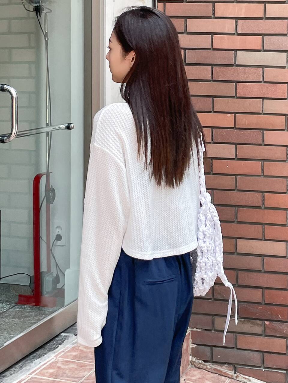 Drop Shoulder High Low Waffle Knit Crop Tee