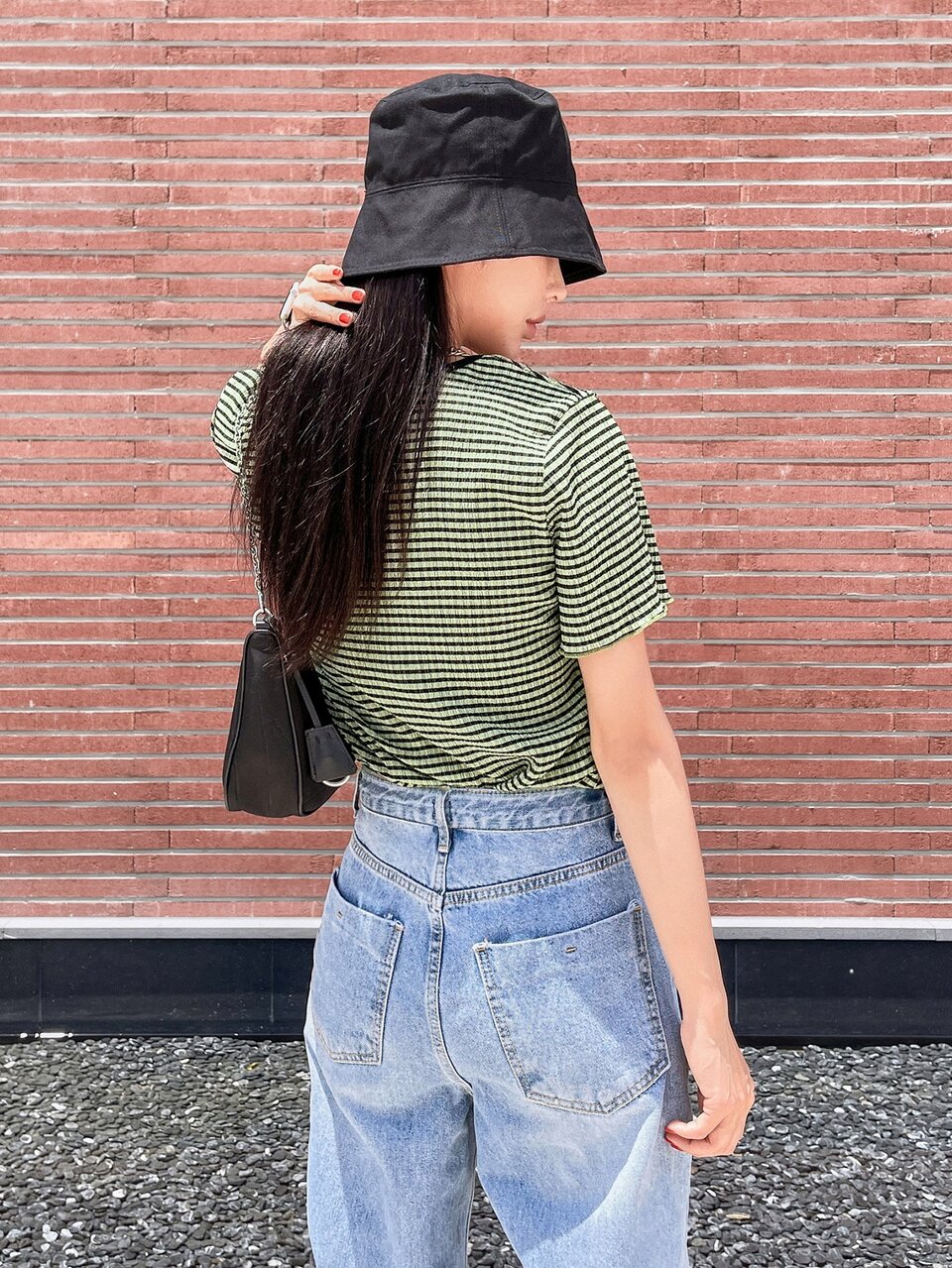 Striped Contrast Binding Lettuce Trim Tee
