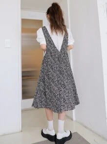 DAZY 泡泡袖上衣和小碎花背帶裙 - 黑與白 - 查看 2