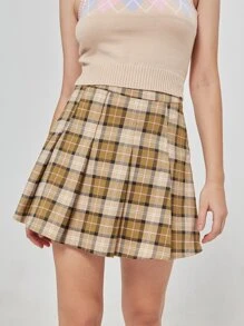 ROMWE Plaid Pleated Skirt - Multicolor - View 1