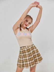 ROMWE Plaid Pleated Skirt - Multicolor - View 2