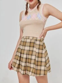 ROMWE Plaid Pleated Skirt - Multicolor - View 3