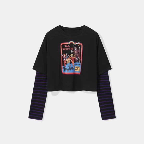 

Skeleton Figure Print 2 In 1 Tee, Black