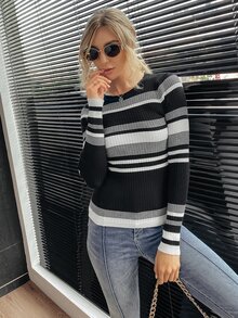 Striped Slim Fit Jumper - Black and White - View 6