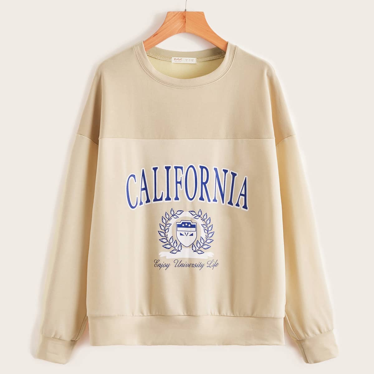 

Letter Graphic Drop Shoulder Sweatshirt, Beige