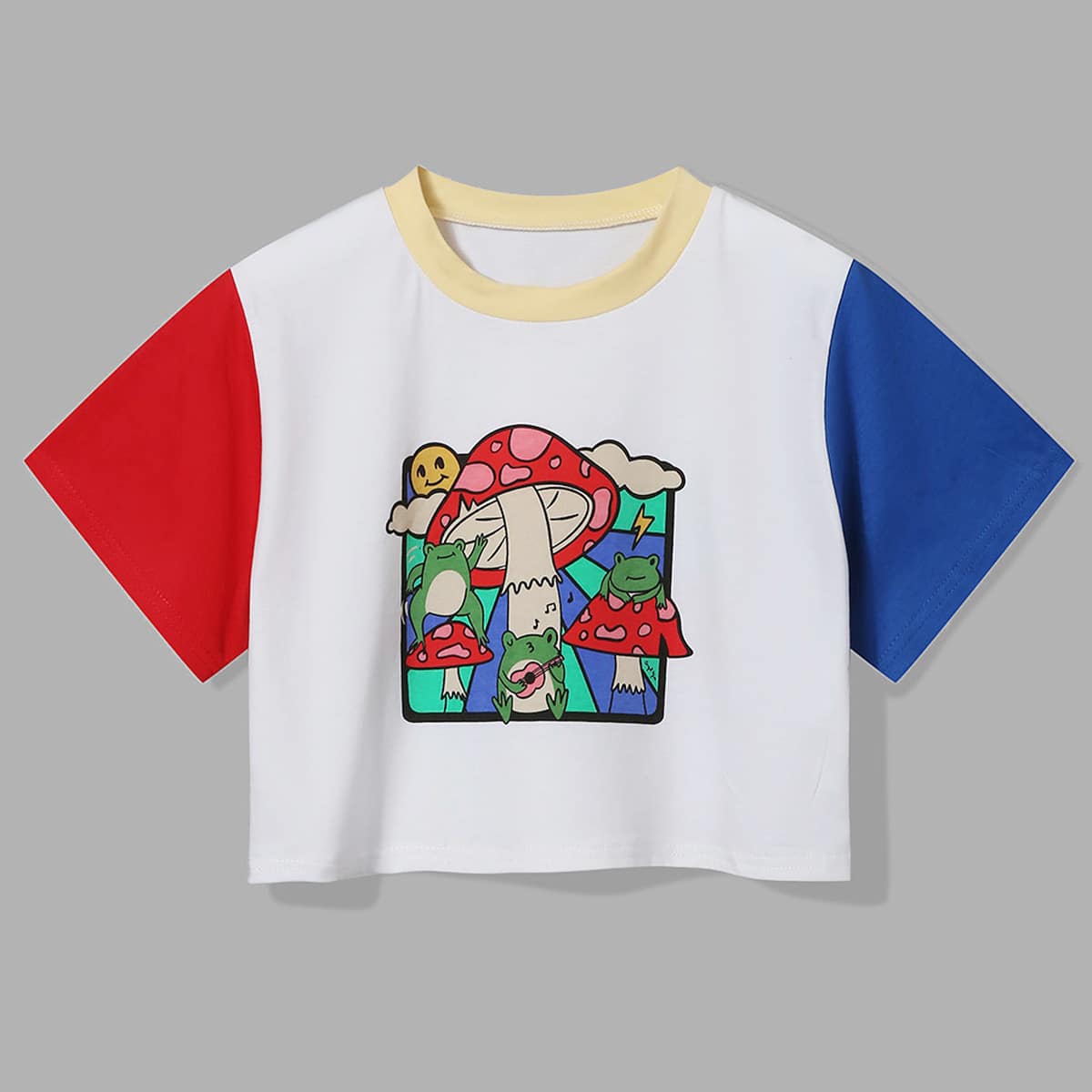 

Colorblock Cartoon Graphic Crop Tee, Multicolor