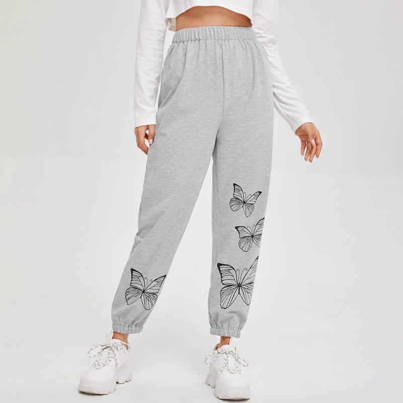 

Butterfly Print Sweatpants, Light grey