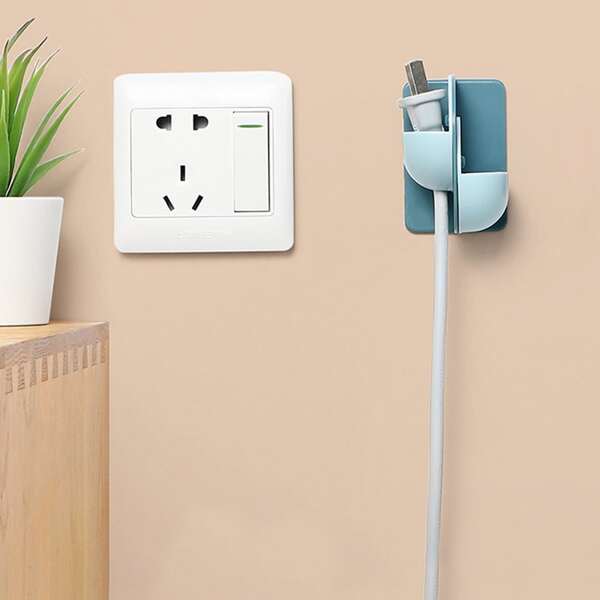 

1pc Wall Mounted Plug Holder, Blue