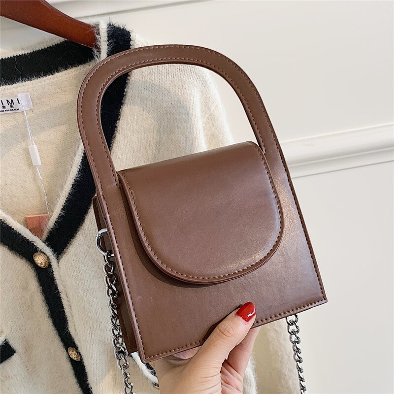 

Top Handle Flap Chain Strap Bag, Brown