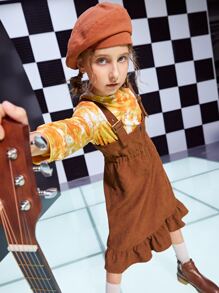 SHEIN Girls Zip Up Ruffle Hem Corduroy Pinafore Dress Without Tee - Brown - View 4