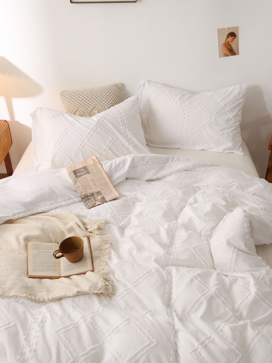 流蘇細節被套套裝不附帶內芯 - 白色 - 查看 1