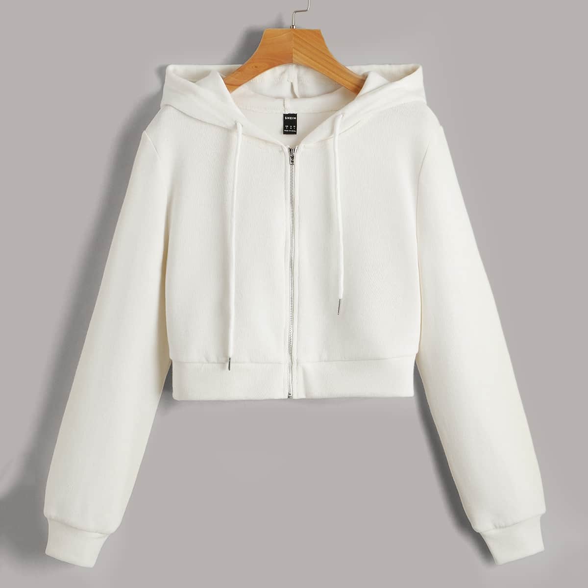 

Zip Up Drawstring Hoodie, White