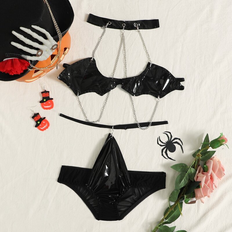 

Chain Linked PU Halloween Bat Costume Set, Black