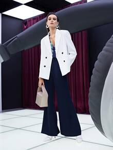 SHEIN Unity 胸部褶皺植物圖案V領T恤 - 彩色 - 查看 6