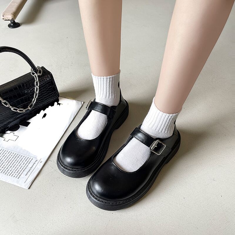 

Buckle Strap Flatform Mary Janes, Black