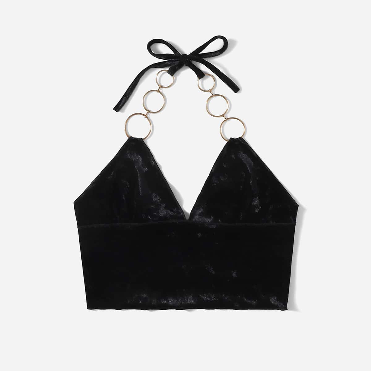 

Velvet Ring Crop Halter Top, Black