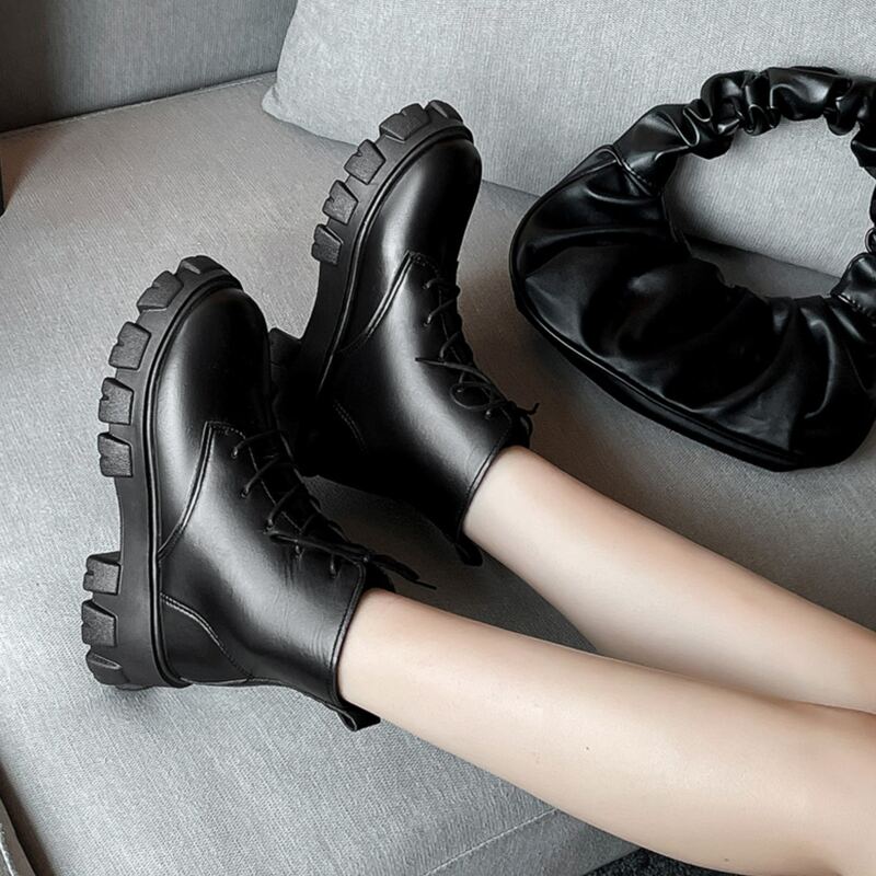 

Lace-up Front Combat Boots, Black