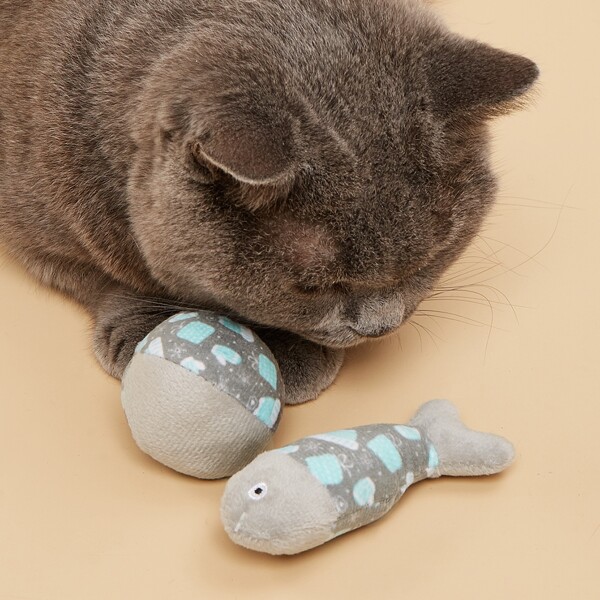 

2pcs Fish & Ball Pet Plush Toy, Grey