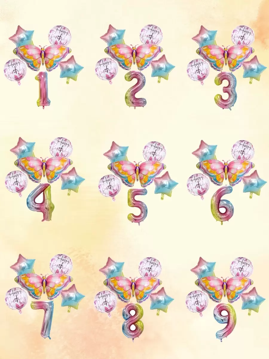 6入組蝴蝶生日氣球套裝