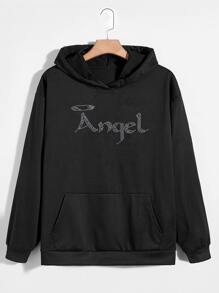 Genç Kız Çocukları İçin Taşlı Harf Desenli Sweatshirt - Siyah - Görünüm 1