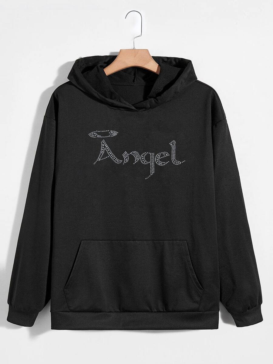 Genç Kız Çocukları İçin Taşlı Harf Desenli Sweatshirt - Siyah - Görünüm 1