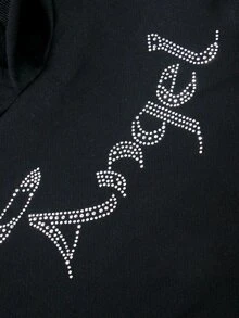 Genç Kız Çocukları İçin Taşlı Harf Desenli Sweatshirt - Siyah - Görünüm 4