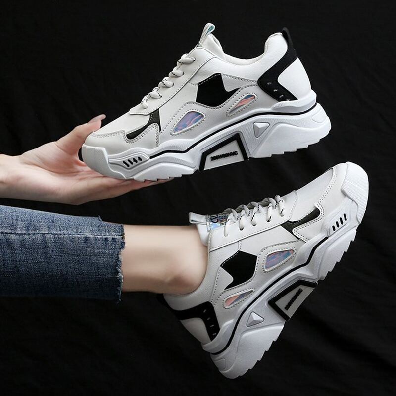 

Lace-up Front Chunky Sneakers, Black and white