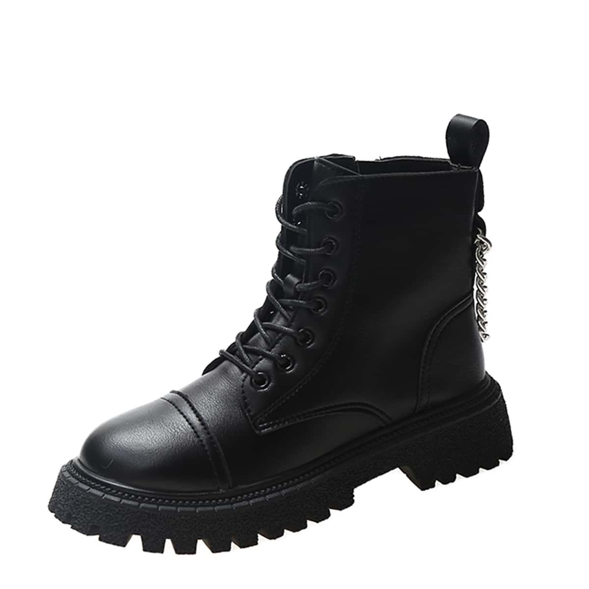

Lace-up Front Round Toe Combat Boots, Black