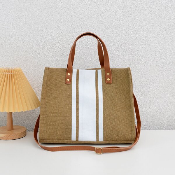 

Two Tone Striped Pattern Top Handle Bag, Multicolor