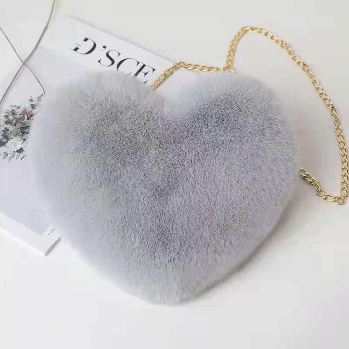 

Heart Shaped Chain Bag, Grey