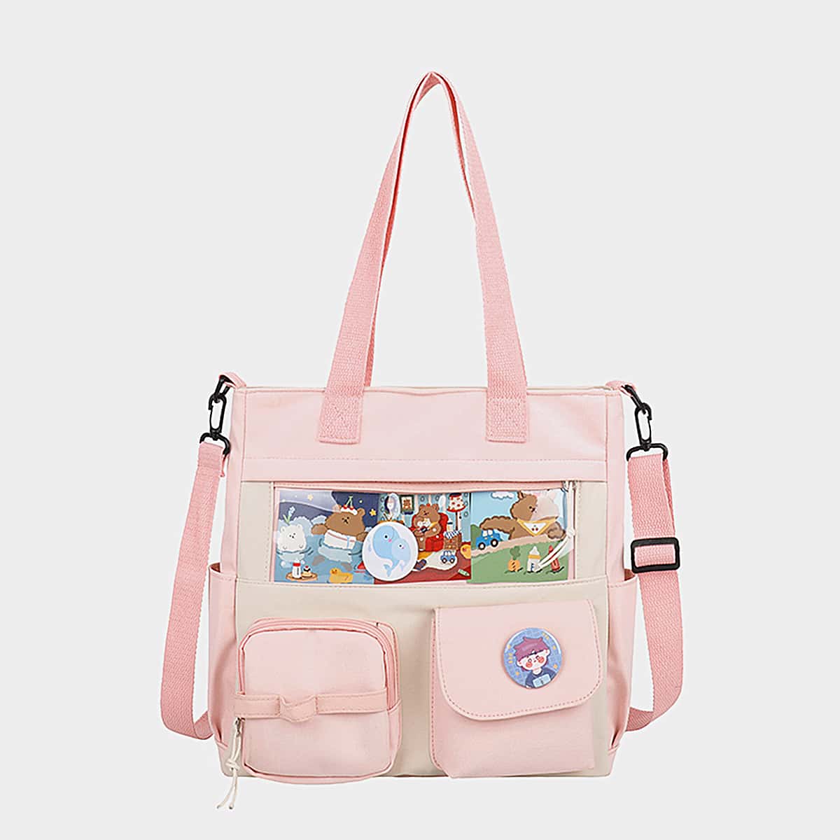 

Pocket Front Tote Bag, Pink