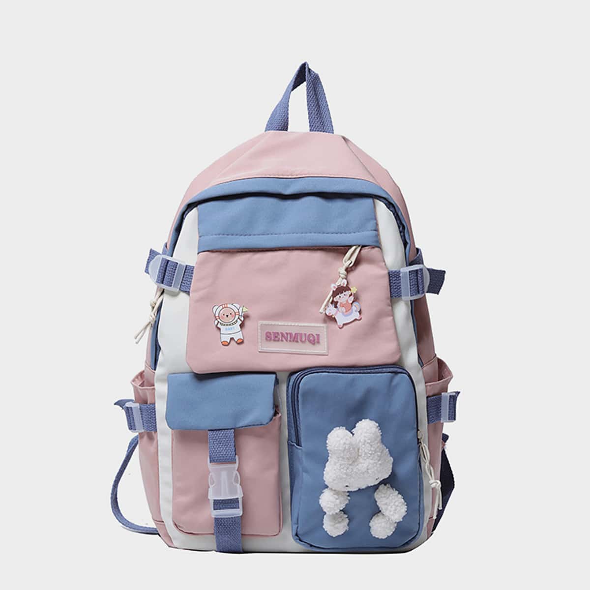 

Buckle Decor Multi-pocket Front Backpack, Multicolor