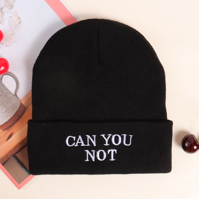 

Letter Graphic Embroidery Knit Hat, Black