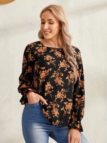 SHEIN 印花荷葉袖上衣 - 彩色 - 查看 2