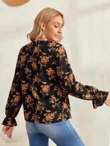 SHEIN 印花荷葉袖上衣 - 彩色 - 查看 3