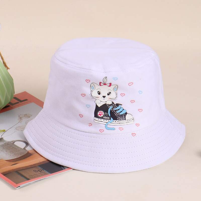 

Cartoon Cat Bucket Hat, White