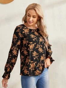SHEIN 印花荷葉袖上衣 - 彩色 - 查看 5