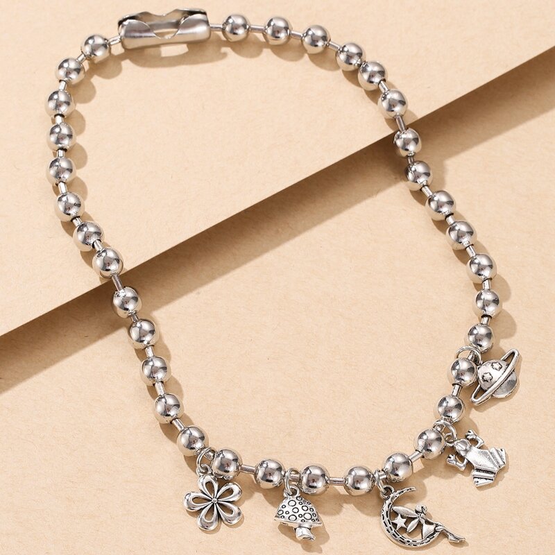 

Mushroom & Planet Decor Necklace, Silver