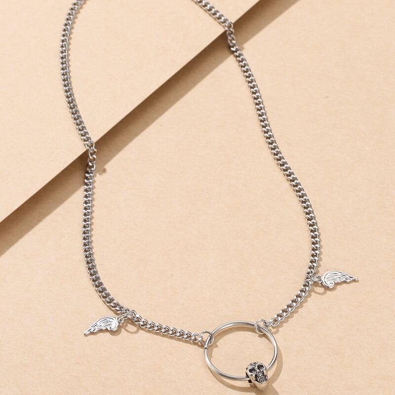 

Skull Decor Pendant Necklace, Silver