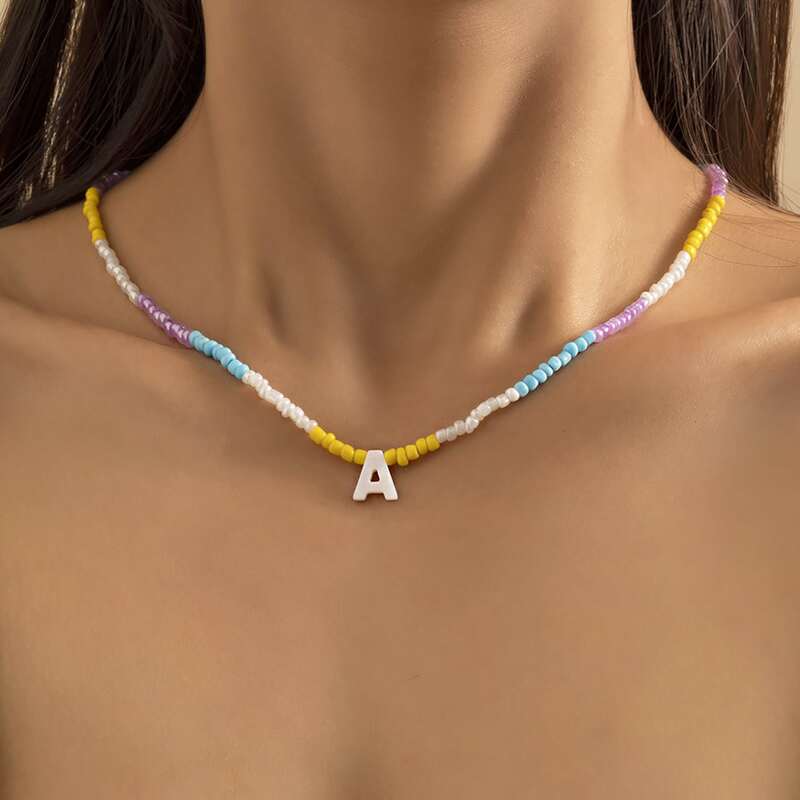 

Letter Beaded Necklace, Multicolor