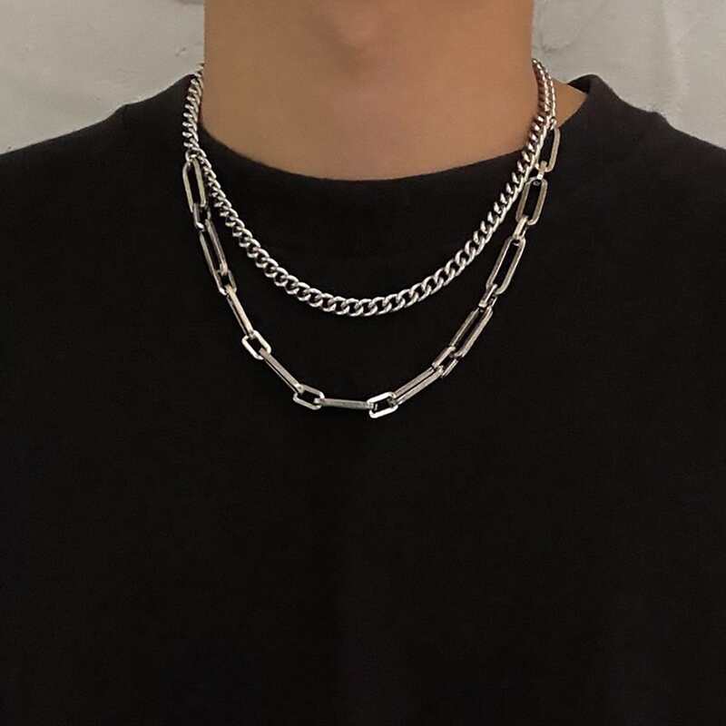 

Guys Layered Chain Necklace, Silver