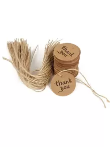 50pcs Slogan Graphic Gift Tag With Hemp String - Khaki - View 4