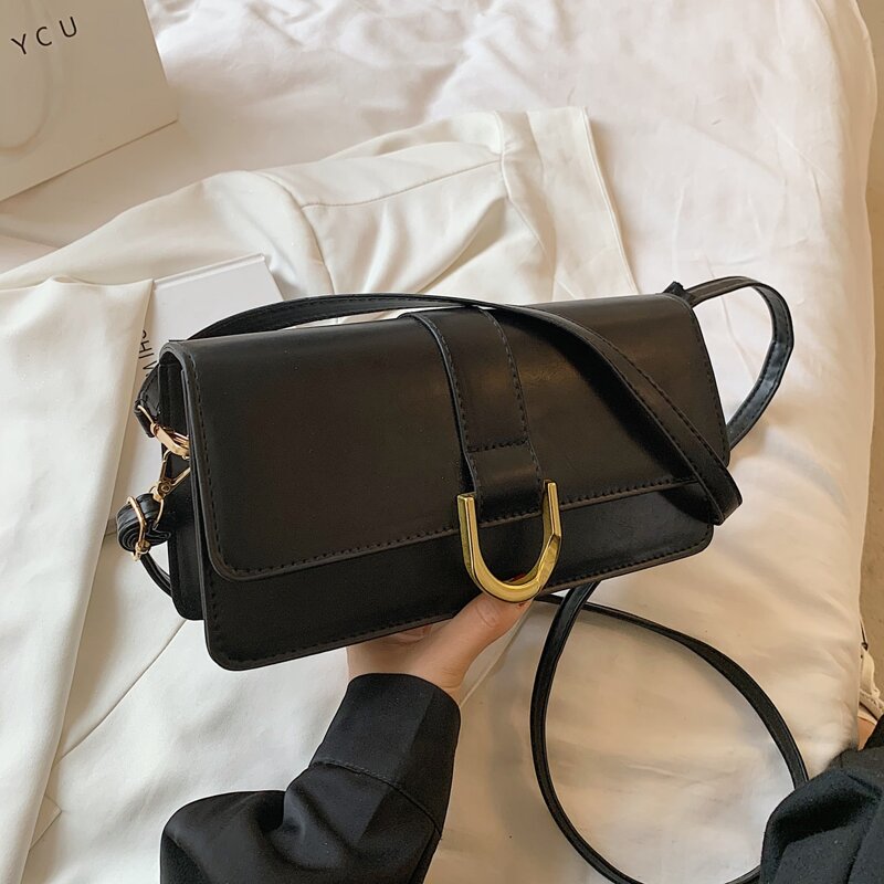 

Metal Decor Flap Shoulder Bag, Black