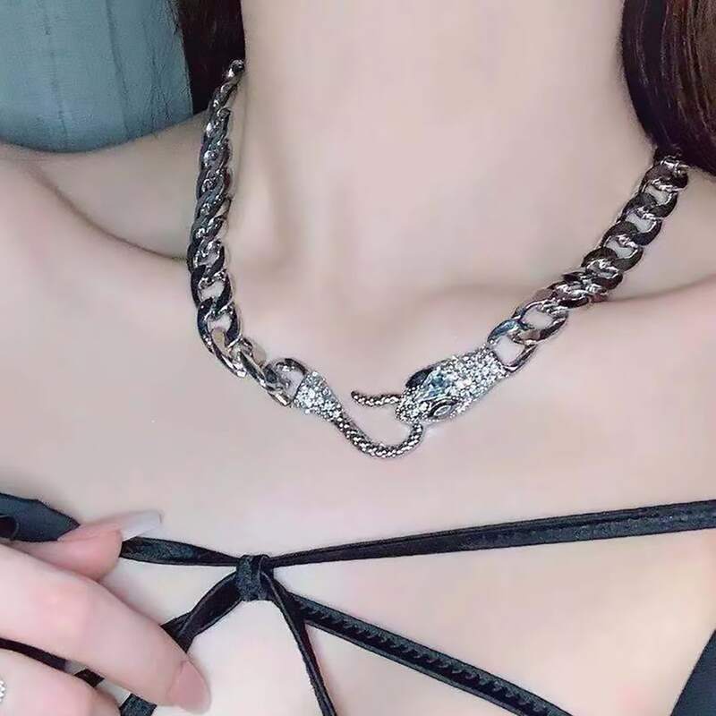 

Rhinestone Snake Chain Necklace, Silver