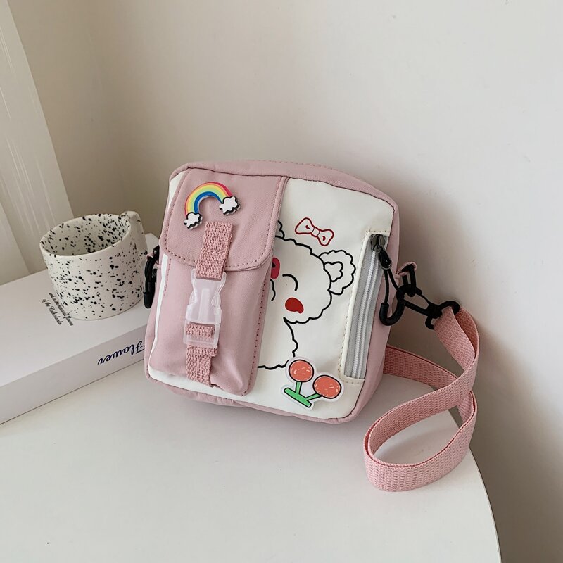 

Buckle Decor Cartoon Print Crossbody Bag, Pink