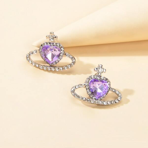

Crystal Heart Decor Stud Earrings, Multicolor
