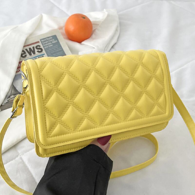 

Quilted Flap Crossbody Bag, Yellow