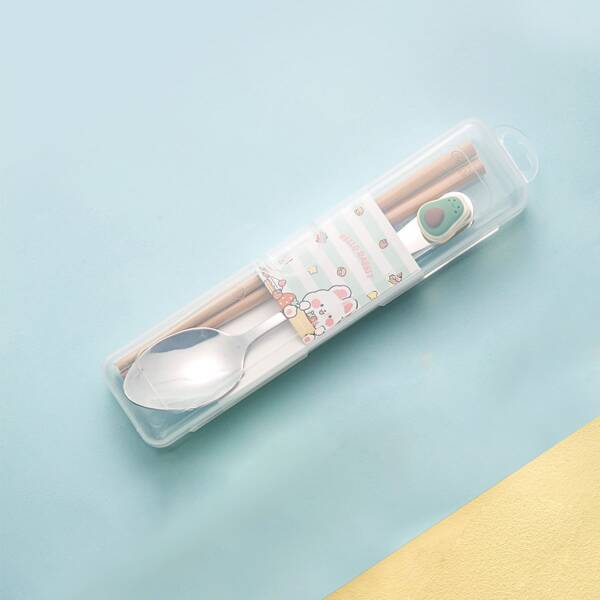 

1pc Spoon & 1pair Chopsticks & 1pc Box, Multicolor