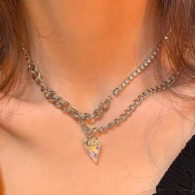 

Heart Layered Chain Necklace, Silver